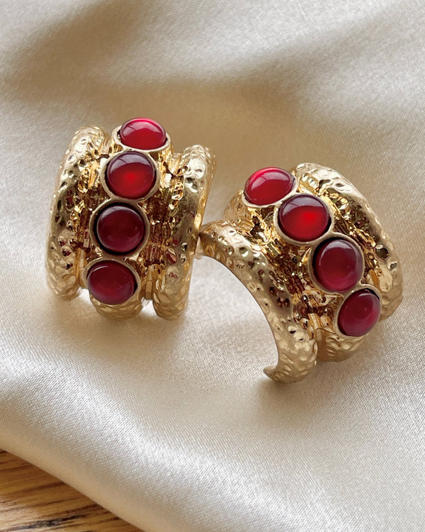 Red Cabochon Hoops