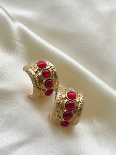 Red Cabochon Hoops