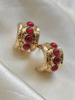 Red Cabochon Hoops