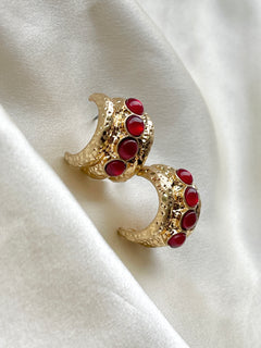 Red Cabochon Hoops