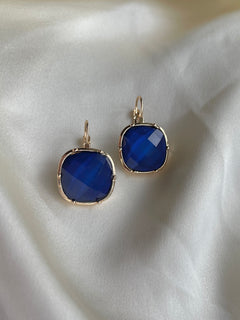 Navy Cushion Drop Earrings