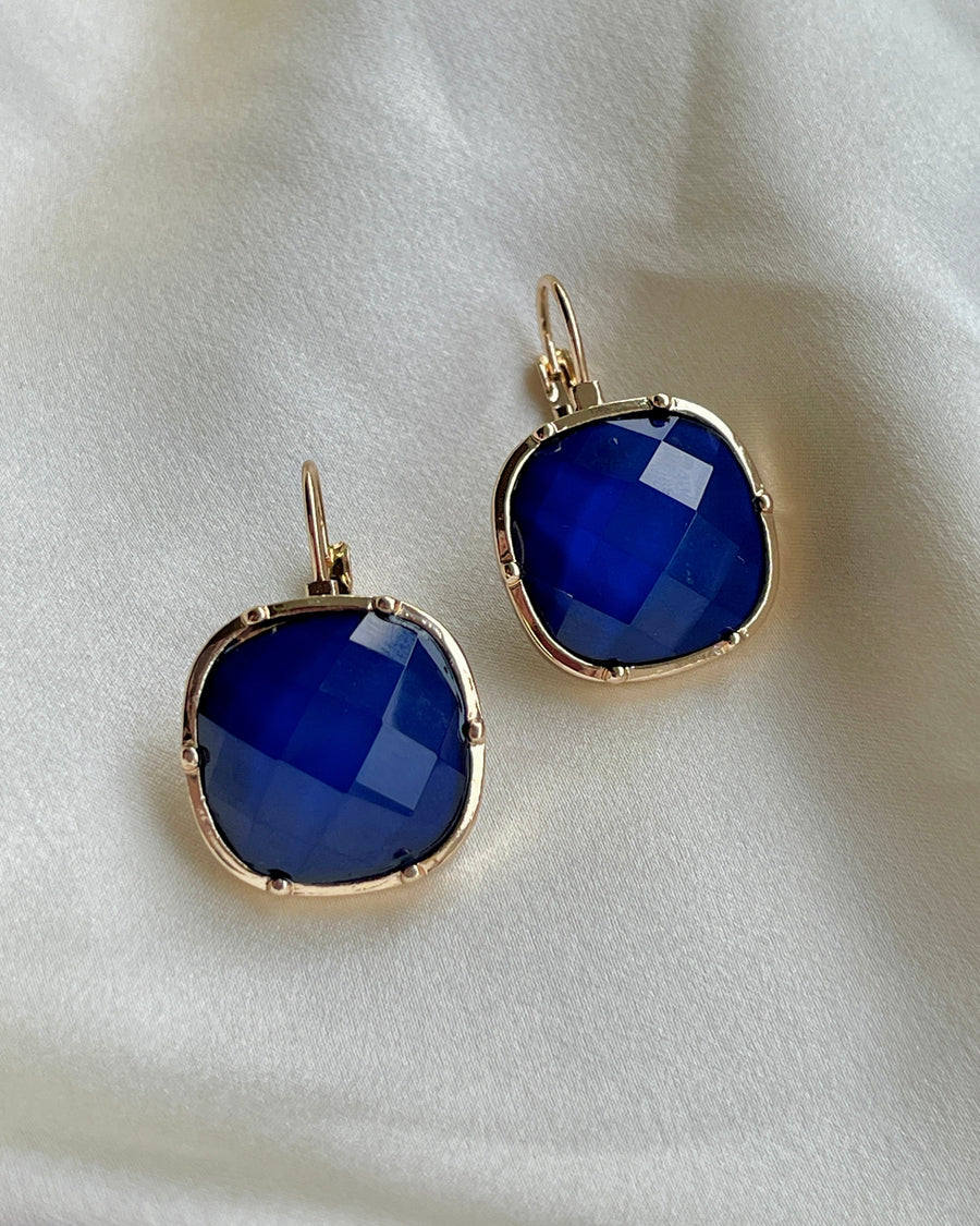 Navy Cushion Drop Earrings