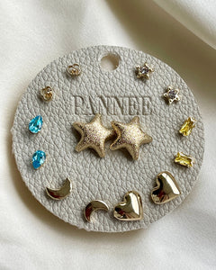Gold Star, Moon & Heart Stud Set