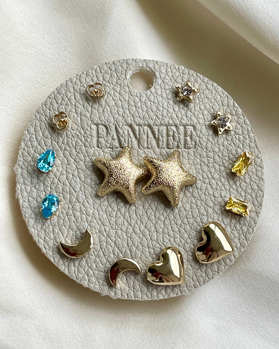 Gold Star, Moon & Heart Stud Set
