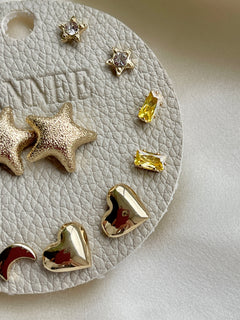 Gold Star, Moon & Heart Stud Set