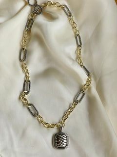 Two-Tone Link Pendant Necklace