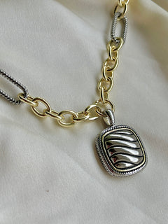 Two-Tone Link Pendant Necklace