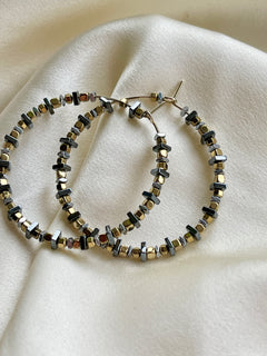 Hematite Beaded Hoop Earrings