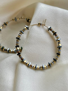 Hematite Beaded Hoop Earrings
