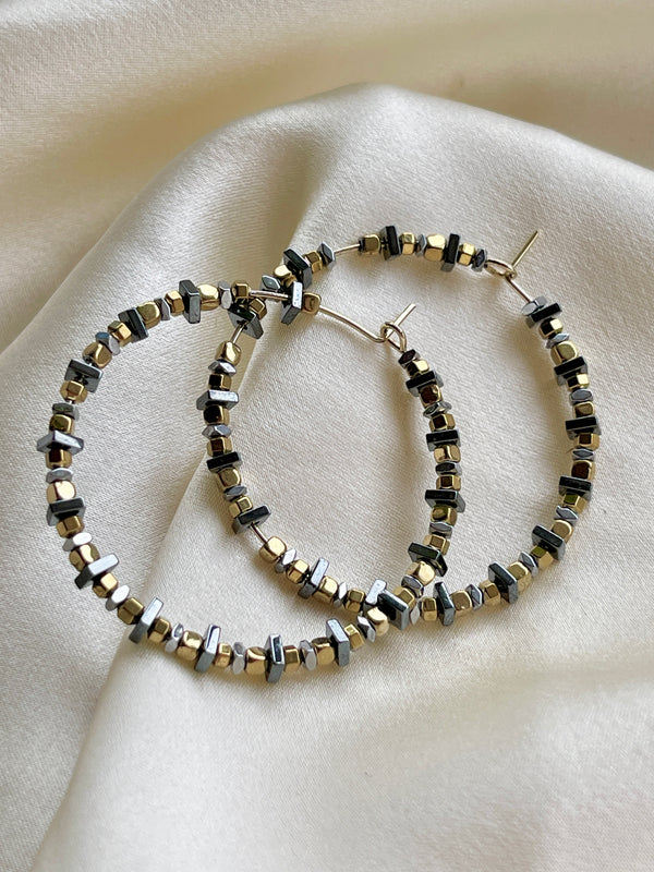 Hematite Beaded Hoop Earrings