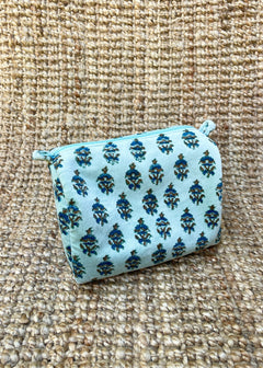 Velvet Block Print Cosmetic Pouch - Mint