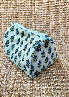 Velvet Block Print Cosmetic Pouch - Mint