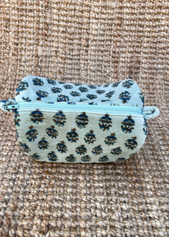 Velvet Block Print Cosmetic Pouch - Mint