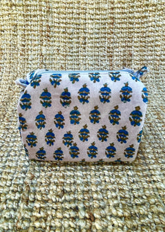 Velvet Block Print Pouch - Gray