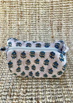 Velvet Block Print Pouch - Gray