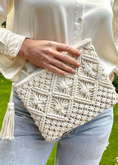 Cotton Crochet Clutch in Ivory