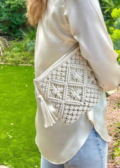 Cotton Crochet Clutch in Ivory