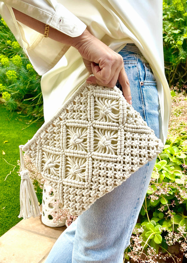 Cotton Crochet Clutch in Ivory