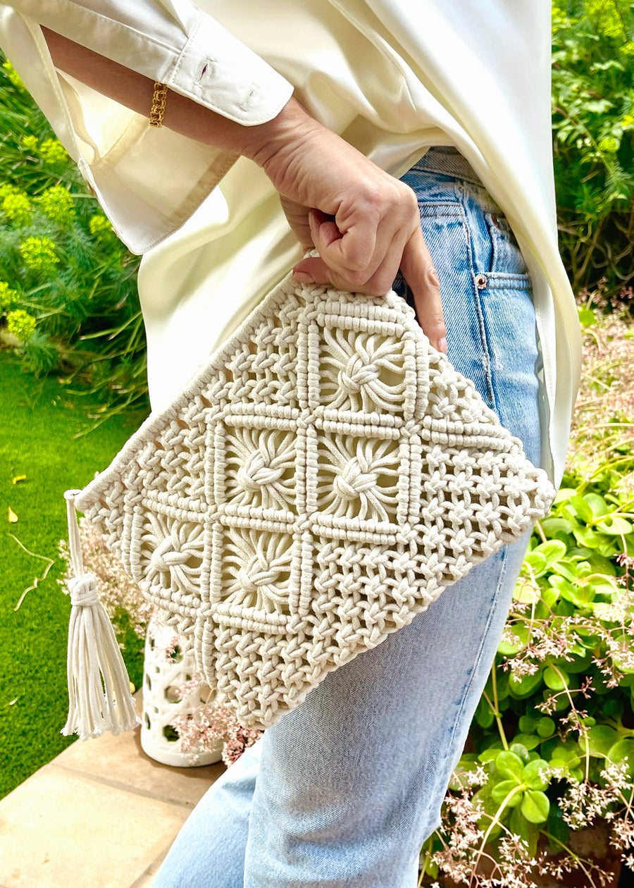 Cotton Crochet Clutch in Ivory