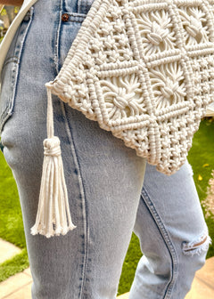 Cotton Crochet Clutch in Ivory