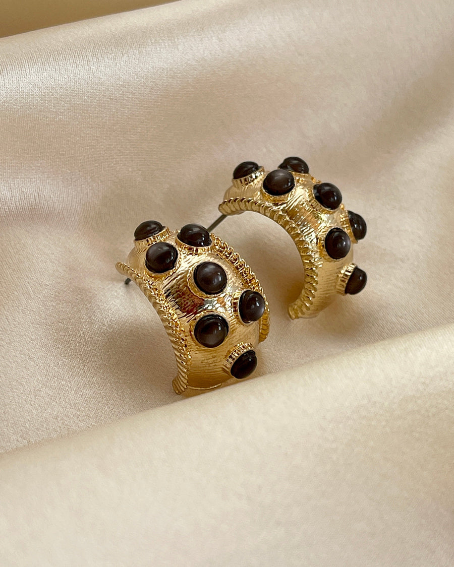Noir Cabochon Hoops