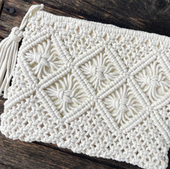 Cotton Crochet Clutch in Ivory