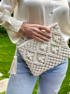 Cotton Crochet Clutch in Ivory