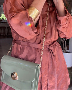 Amélie Patent Clutch/Chain Bag in Olive