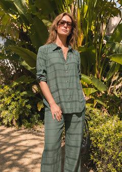 Estelle Shirt – Silk Cotton in Sagewood Stripe