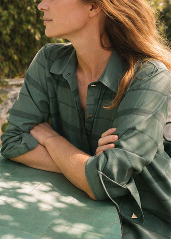 Estelle Shirt – Silk Cotton in Sagewood Stripe