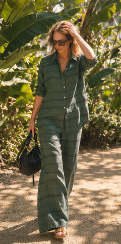 Estelle Pant – Silk Cotton in Sagewood Stripe