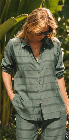 Estelle Shirt – Silk Cotton in Sagewood Stripe