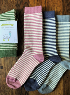 Ladies Alpaca Stripe Socks in Light Blue