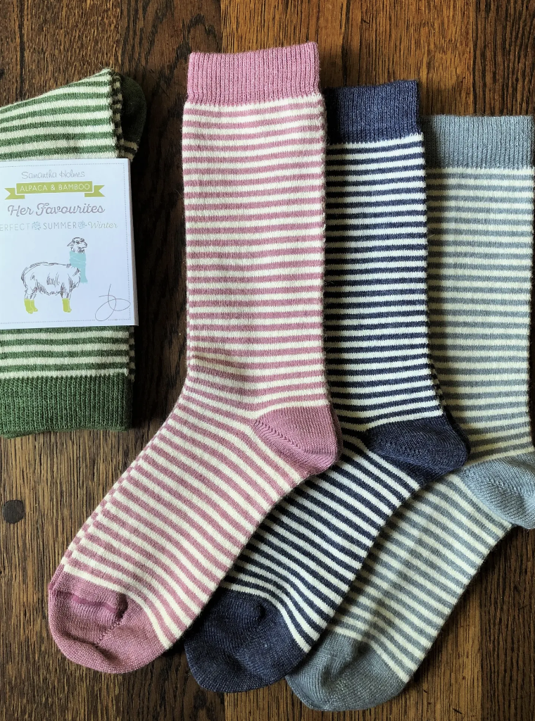 Ladies Alpaca Stripe Socks in Sage