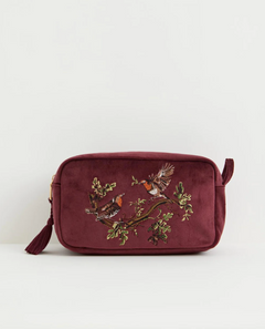 Robin Embroidered Redcurrant Pouch