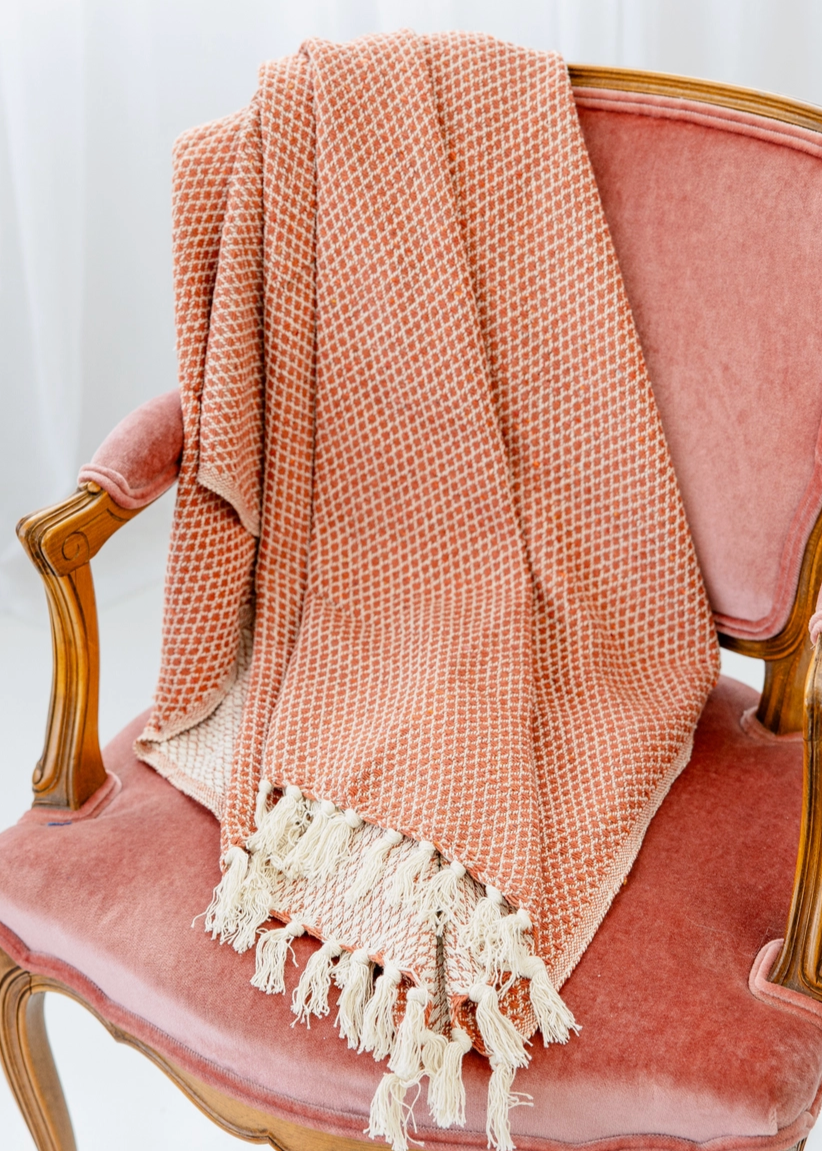 Woven Coral Throw Blanket