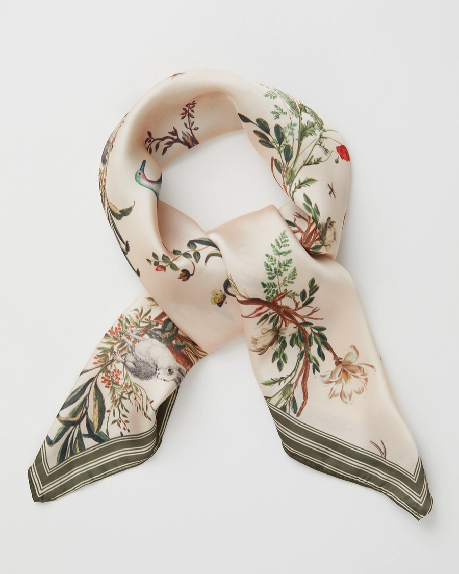 Toile De Jouy Olive Green Square Scarf