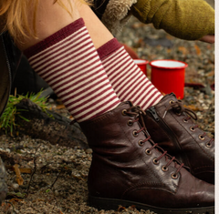 NEW Color! Ladies Alpaca Stripe Socks in Raspberry