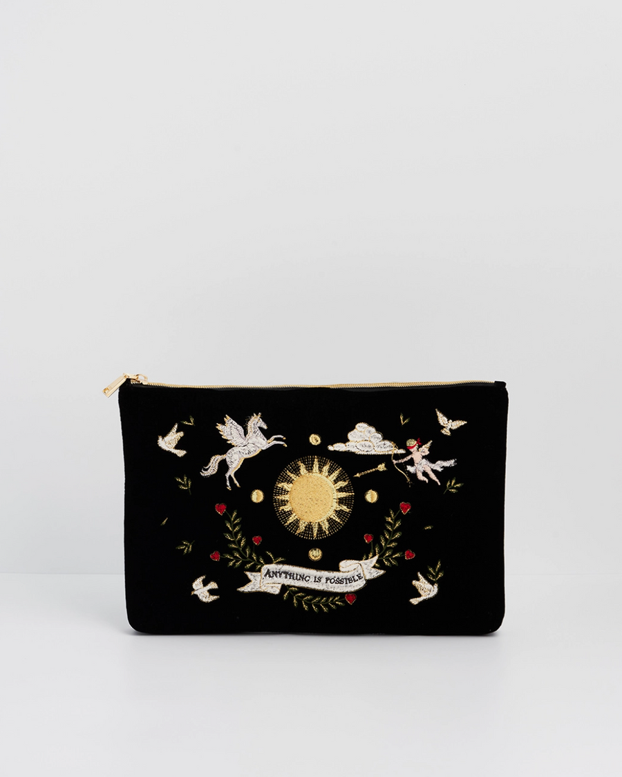 Black Velvet Embroidered Pouch