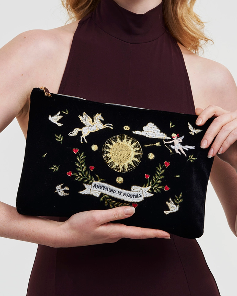 Black Velvet Embroidered Pouch
