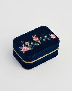 Rosy Posy Embroidered Blue Jewelery Box