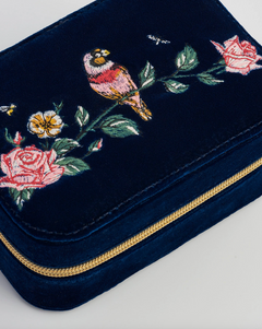 Rosy Posy Embroidered Blue Jewelery Box