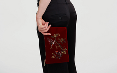 Robin Love Embroidered Red Pouch