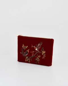 Robin Love Embroidered Red Pouch