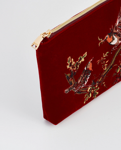 Robin Love Embroidered Red Pouch