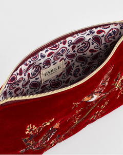 Robin Love Embroidered Red Pouch