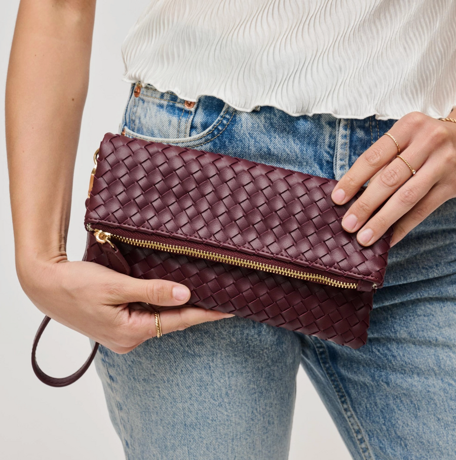 Vegan Leather Clutch in Merlot