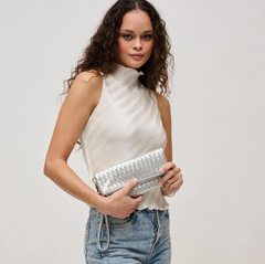 Vegan Leather Clutch in Silver