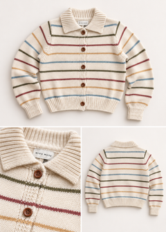 The Weekend Stripe Cardigan — Ivory Multi.