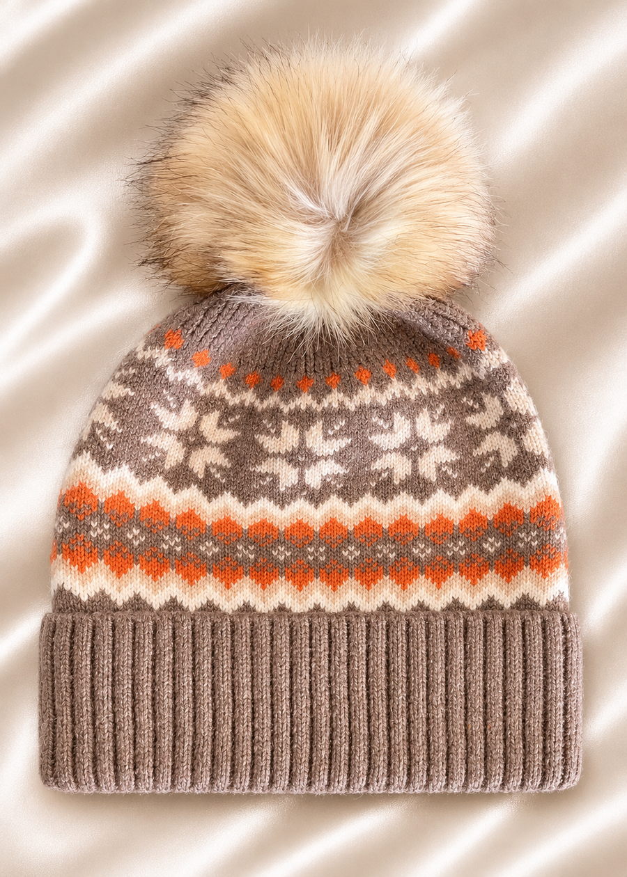 Mocha Fair Isle Pom Beanie